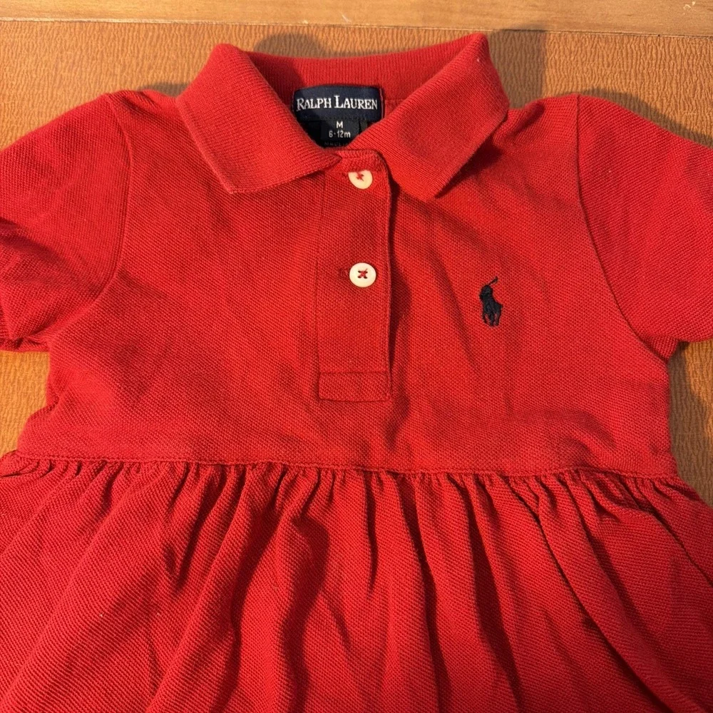 Ralph Lauren 6-12 Mo Short Sleeve Red Polo Collared Dress EUC‎